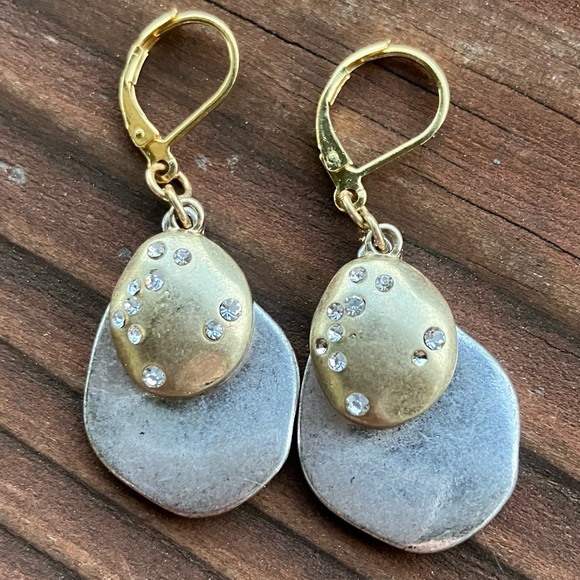 Jewelry - Vintage Two Tone Rhinestone Dangle Earrings